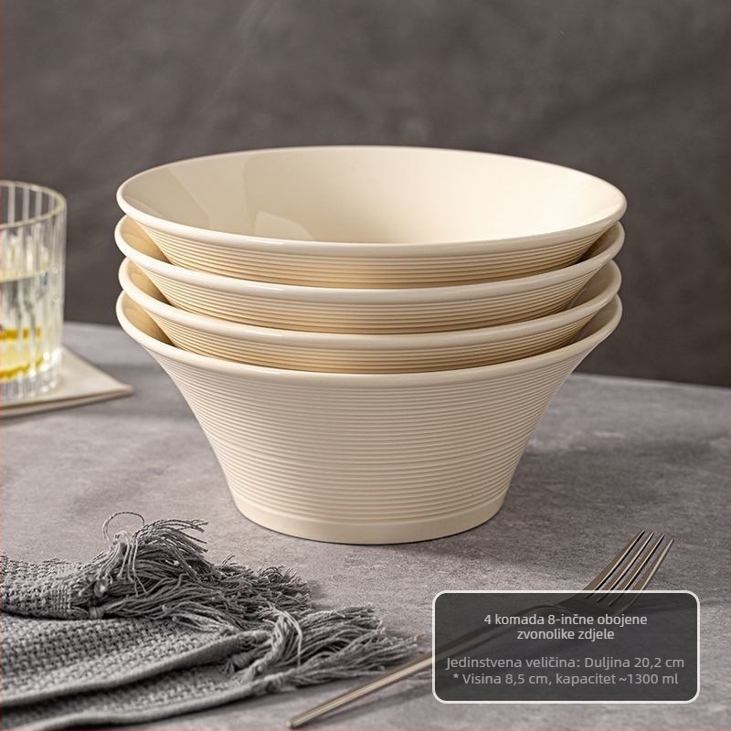 Porcelanska zdjela za ramen i juhu, jedinstven jednobojni dizajn, okrugli oblik, retro stil, kompatibilna s mikrovalnom