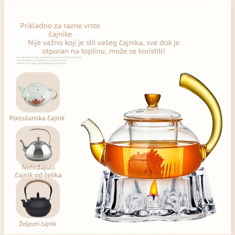 Srcolika grijaća podloga za čaj od kristalnog stakla visoke borosilikatne, dodatak Kung Fu čaj seta, uključuje pladanj, težina 300 g