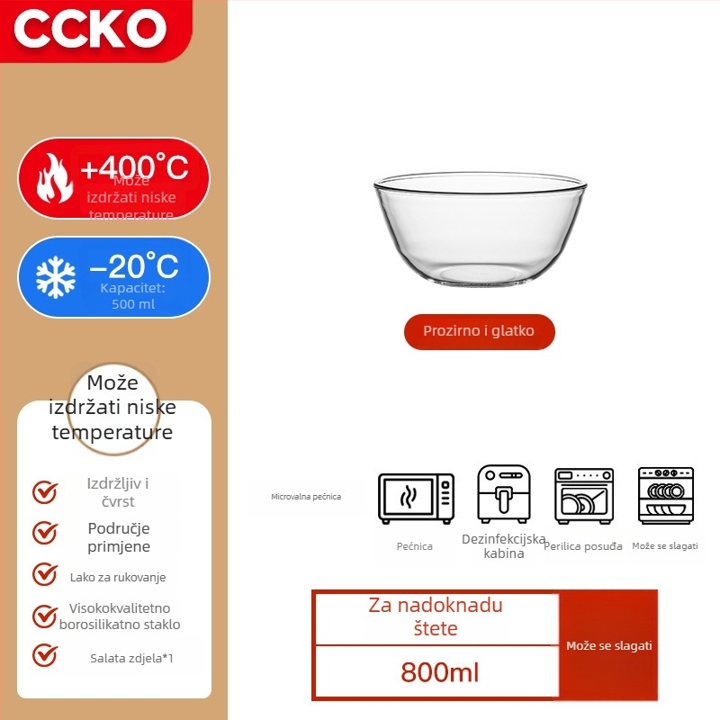 Staklena zdjela otporna na visoke temperature za pečenje i posluživanje – mikrovalna kompatibilna, zaobljeni oblik, pogodna za kolače, salate i rezance