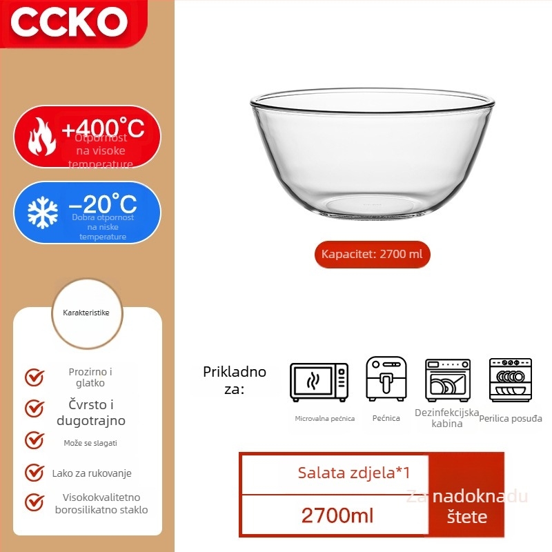 Staklena zdjela otporna na visoke temperature za pečenje i posluživanje – mikrovalna kompatibilna, zaobljeni oblik, pogodna za kolače, salate i rezance