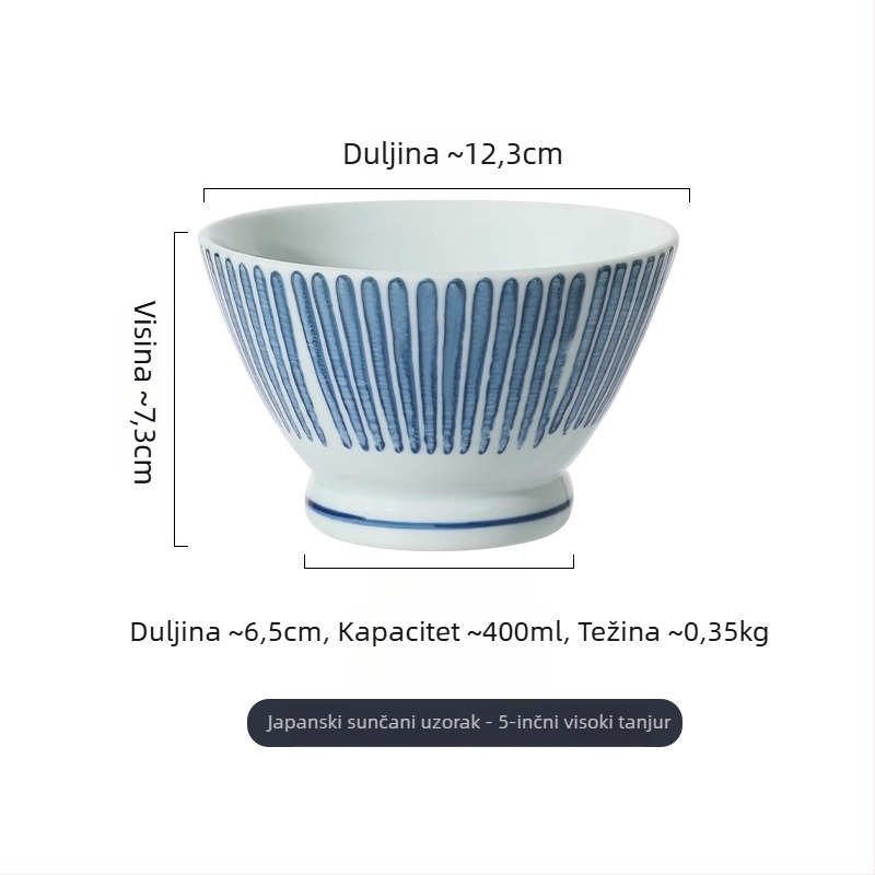 Porcelanska zdjela s prugama, okrugla, pogodna za mikrovalnu pećnicu, podglazurna završna obrada