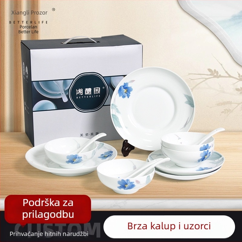 Set posuđa od porculana: zdjele i tanjuri, kineski stil, ručno izrađeno, prilagodljivo