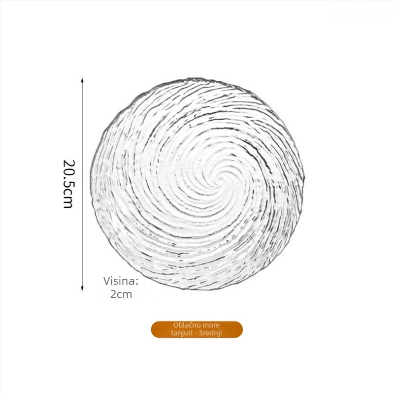 Stakleni servis s uzorkom leda: nepravilne zdjele za voće i tanjuri, prozirni desertni tanjuri, zdjelice za sladke napitke; ručno izrađeno, mogućnost prilagodbe, moderni minimalistički stil