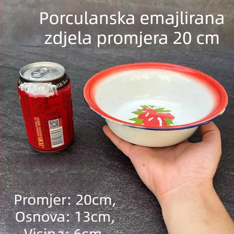 Smaltirana zdjela za juhu, ovalni oblik, cvjetni uzorak, emajlirani površinski sloj, mikrovalna nije kompatibilna, pogodna za poklone