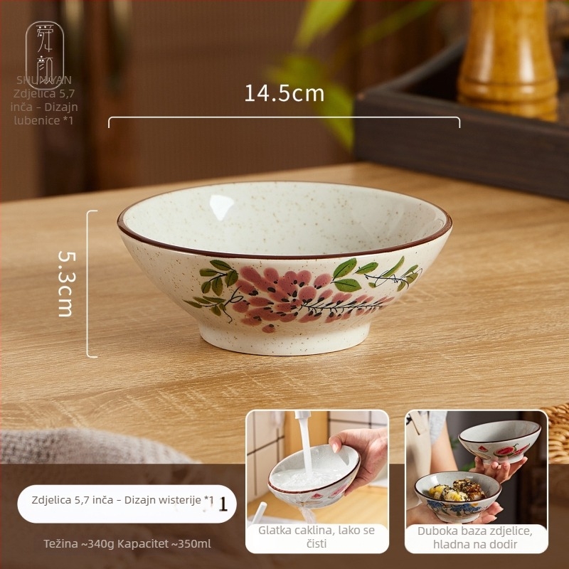 Porcelanske zdjele s podglazurnom bojom – retro kineskog stila, set zdjela za rižu, tjesteninu, juhu i desert za kućnu upotrebu