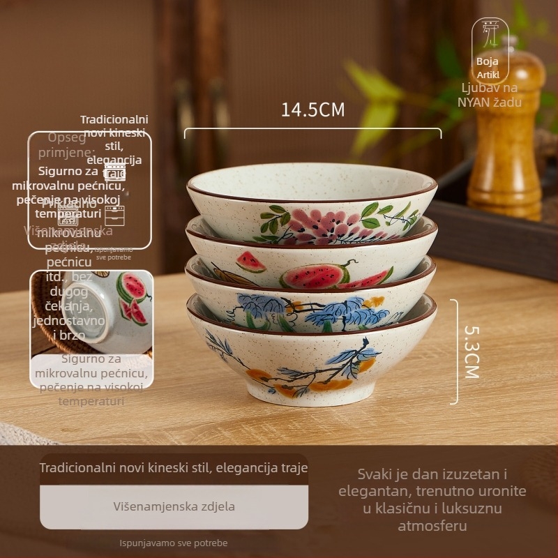 Porcelanske zdjele s podglazurnom bojom – retro kineskog stila, set zdjela za rižu, tjesteninu, juhu i desert za kućnu upotrebu