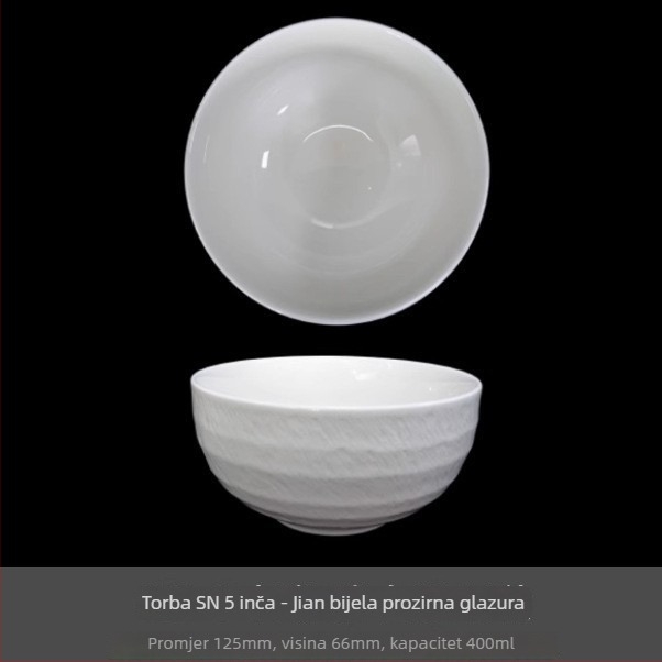 Porcelanska zdjela za rižu, podglazurna završna površina, moderni minimalistički kružni oblik, pogodna za mikrovalnu