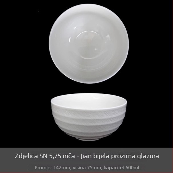 Porcelanska zdjela za rižu, podglazurna završna površina, moderni minimalistički kružni oblik, pogodna za mikrovalnu