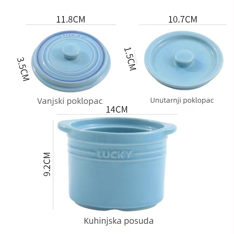 Keramička zdjela za parenje jaja s dvostrukim poklopcem – za jednu osobu, mikrovalna sigurna, završna jednobojna glazura