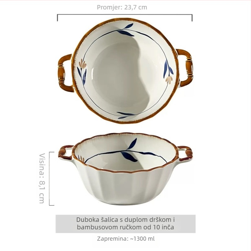 Miska za instantne rezance, porcelan, uzorak biljaka i cvijeća, japanski stil, prikladna za mikrovalnu pećnicu
