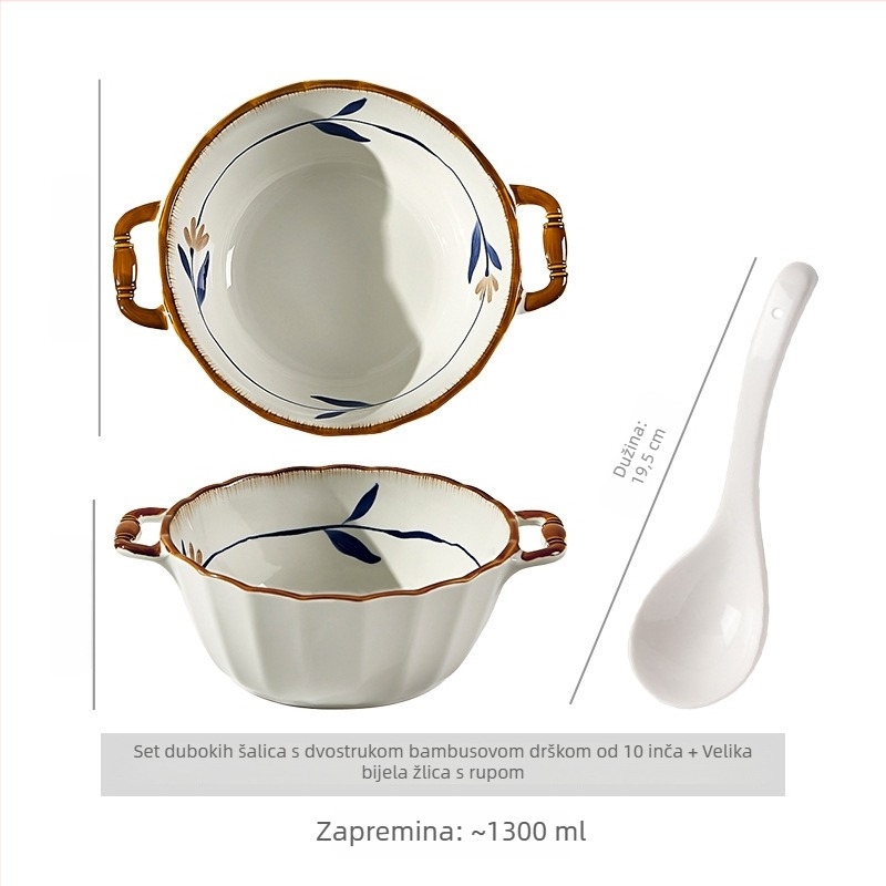 Miska za instantne rezance, porcelan, uzorak biljaka i cvijeća, japanski stil, prikladna za mikrovalnu pećnicu