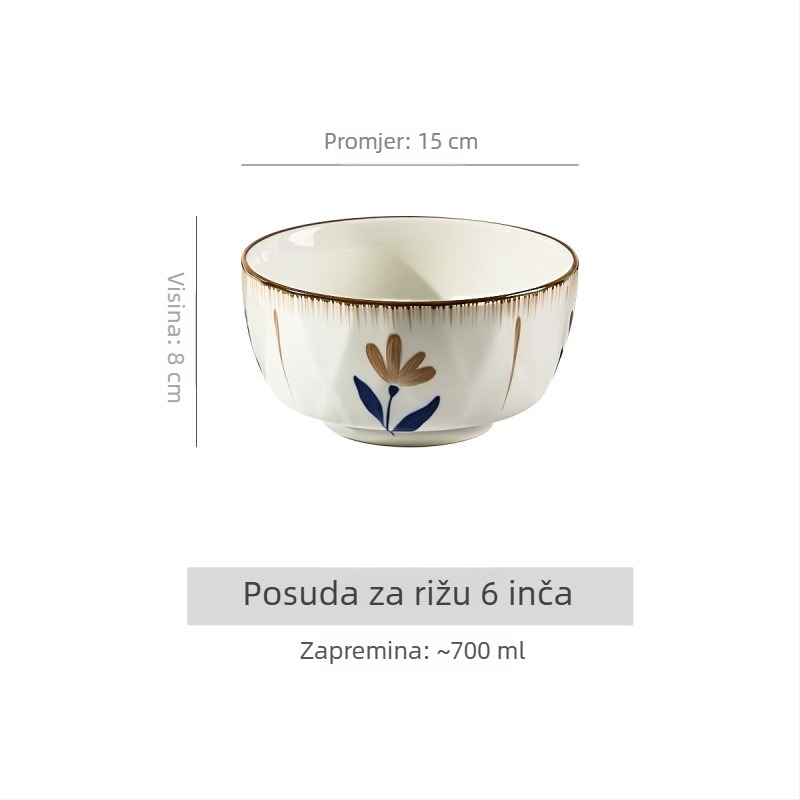 Miska za instantne rezance, porcelan, uzorak biljaka i cvijeća, japanski stil, prikladna za mikrovalnu pećnicu