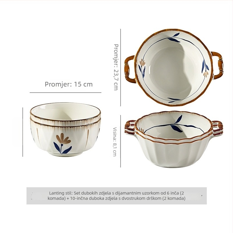 Miska za instantne rezance, porcelan, uzorak biljaka i cvijeća, japanski stil, prikladna za mikrovalnu pećnicu