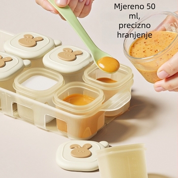 Silikonska posuda za hranu beba, s prehrambenim silikonom, podijeljenim odjeljcima i mjernom skalom, kapacitet 50 ml