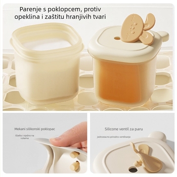 Silikonska posuda za hranu beba, s prehrambenim silikonom, podijeljenim odjeljcima i mjernom skalom, kapacitet 50 ml