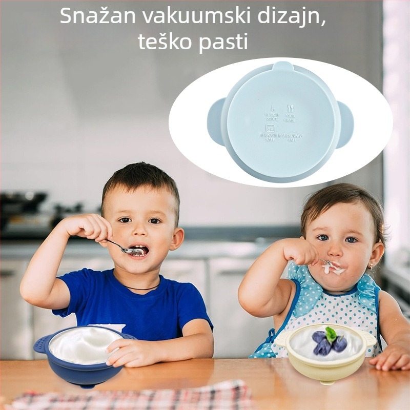 Dječji silikonni tanjur s odjeljcima, 1-komplet, tri kvadrata za prah mlijeka, prikladno od 3 mjeseca, minimalistički svježi i slatki stil