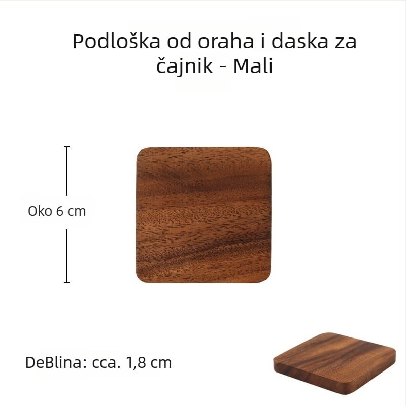Podmetač za čaše od orahova drveta i držač za čajnik, četvrtasti oblik, kineski stil, Tsq5-9