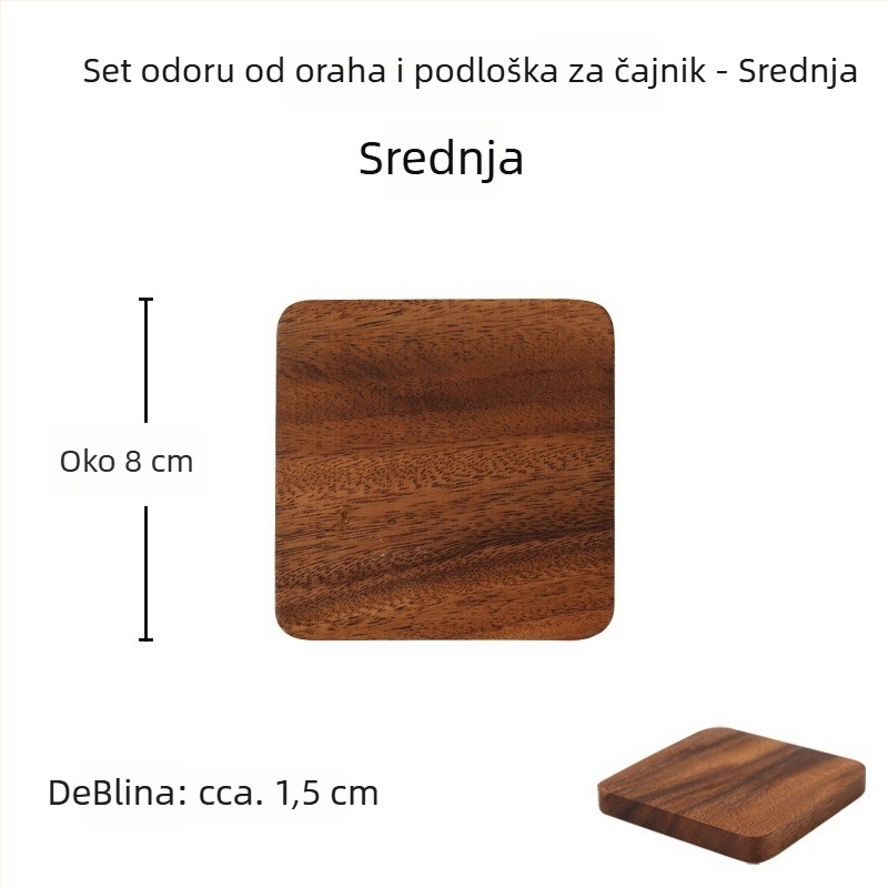 Podmetač za čaše od orahova drveta i držač za čajnik, četvrtasti oblik, kineski stil, Tsq5-9