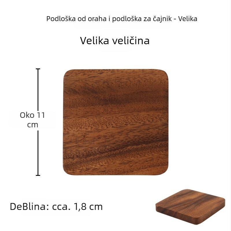 Podmetač za čaše od orahova drveta i držač za čajnik, četvrtasti oblik, kineski stil, Tsq5-9