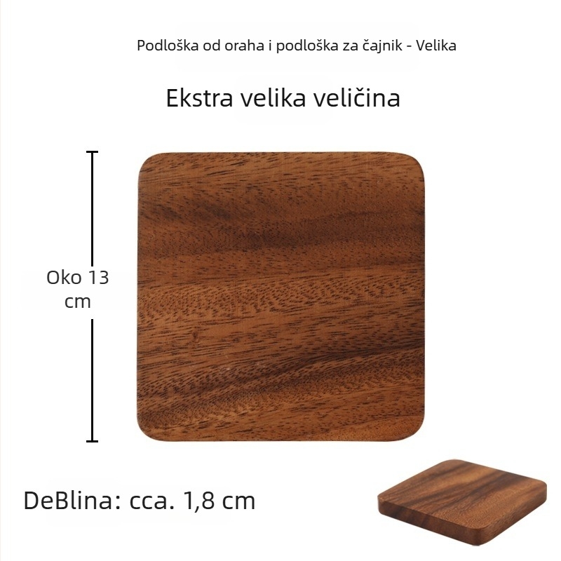 Podmetač za čaše od orahova drveta i držač za čajnik, četvrtasti oblik, kineski stil, Tsq5-9