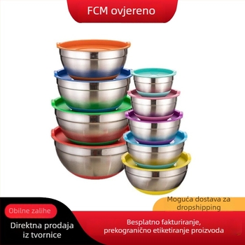 Set posuda za miješanje od nehrđajućeg čelika s debelim zidovima, pogodna za mikrovalnu, minimalistički dizajn