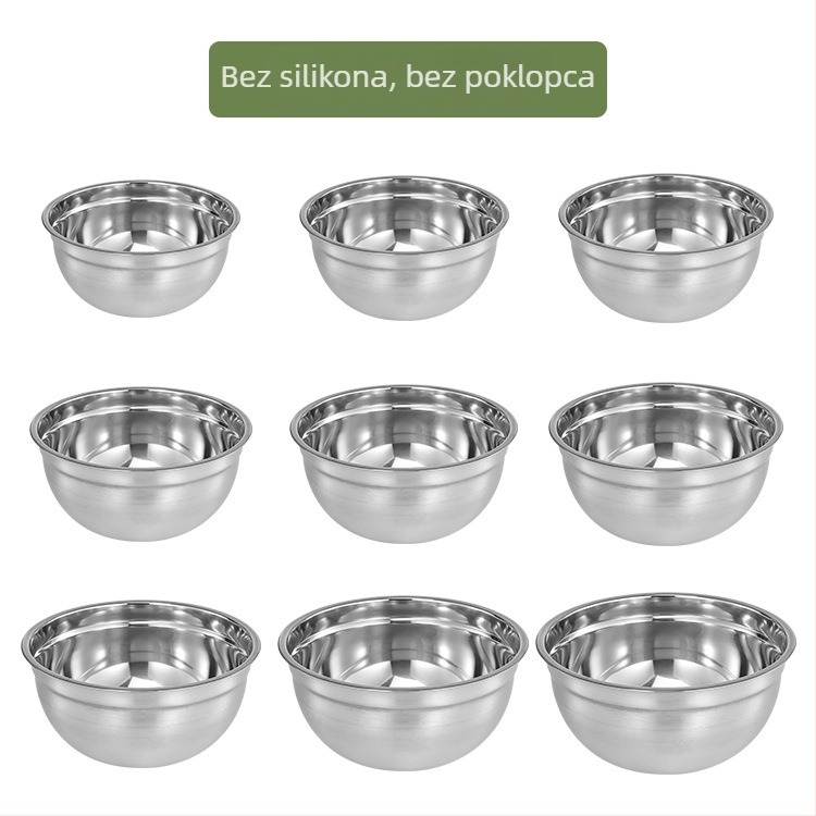 Set posuda za miješanje od nehrđajućeg čelika s debelim zidovima, pogodna za mikrovalnu, minimalistički dizajn