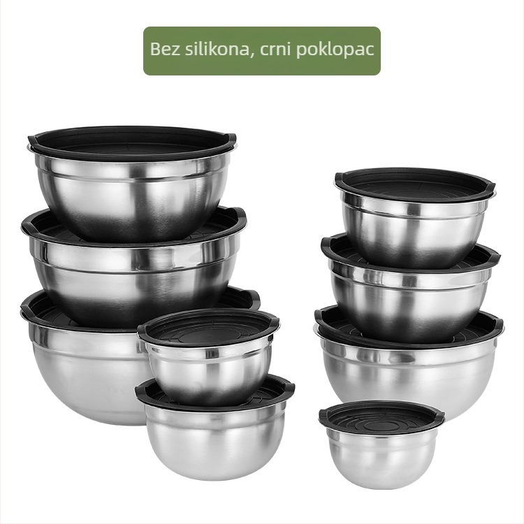 Set posuda za miješanje od nehrđajućeg čelika s debelim zidovima, pogodna za mikrovalnu, minimalistički dizajn