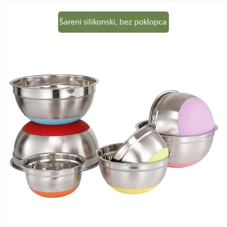 Set posuda za miješanje od nehrđajućeg čelika s debelim zidovima, pogodna za mikrovalnu, minimalistički dizajn