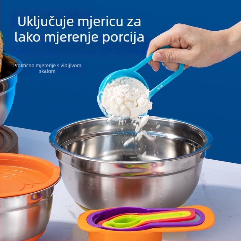 Set posuda za miješanje od nehrđajućeg čelika s debelim zidovima, pogodna za mikrovalnu, minimalistički dizajn