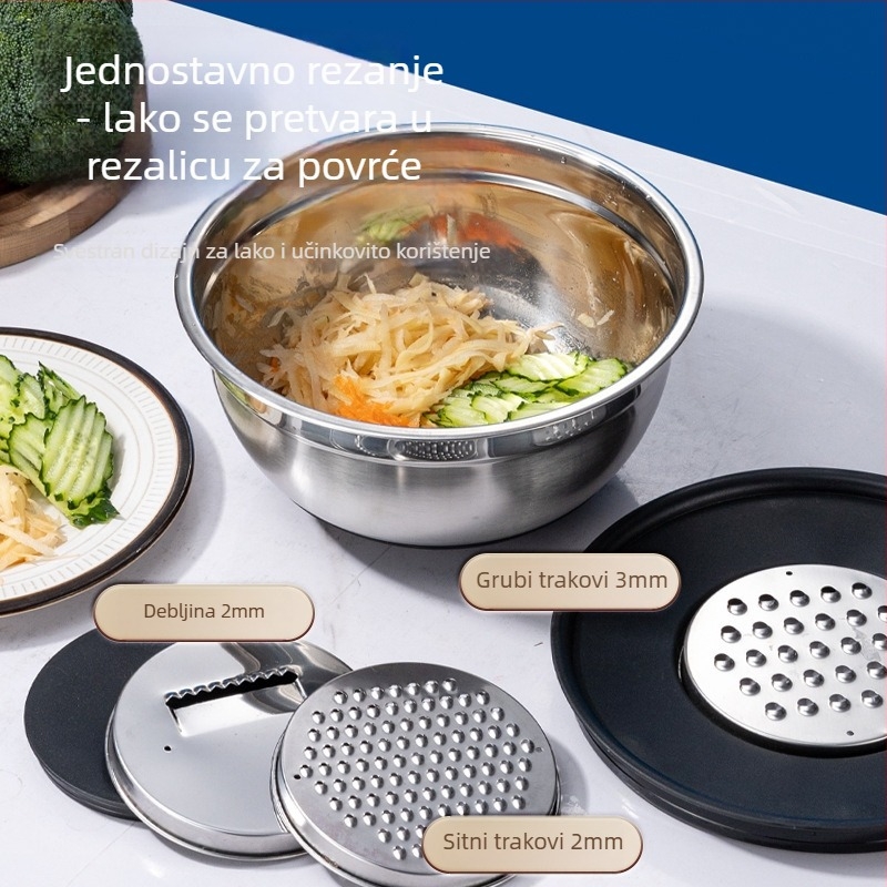 Set posuda za miješanje od nehrđajućeg čelika s debelim zidovima, pogodna za mikrovalnu, minimalistički dizajn