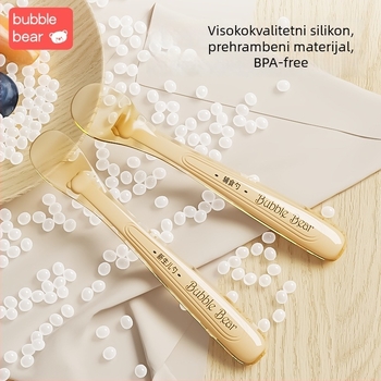 Bubi Bear Nano Srebro Silikonska Žlica za Bebe s Mekanim Vrhom – Pribor za hranjenje, Dječje posuđe od 3 Mjeseca