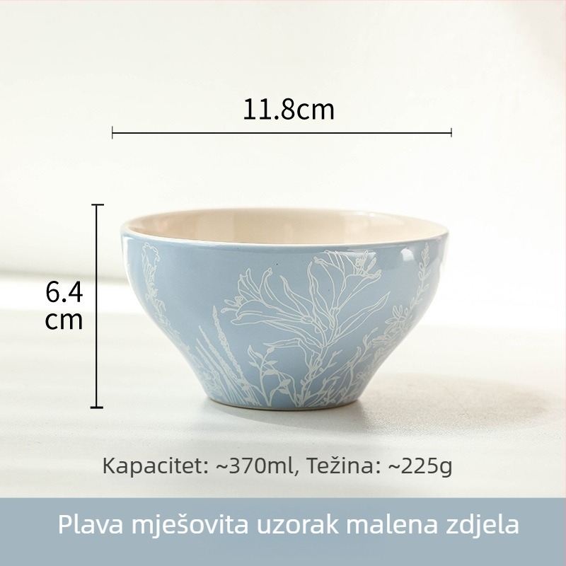 Keramička zdjela za rižu s cvjetnim uzorkom, okruglog oblika, svjež i sladak stil, pogodna za mikrovalnu pećnicu