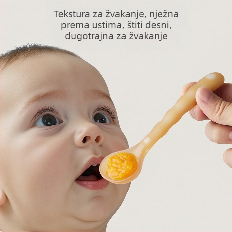 Dječja silikonska žličica za hranu - mekana, trening žličica, potpuno silikonska, jednostavan stil, uključuje kutiju za pohranu
