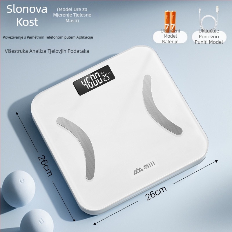 Elektronička vaga za mjerenje tjelesne masnoće, do 150 kg, za odrasle, s mogućnošću punjenja