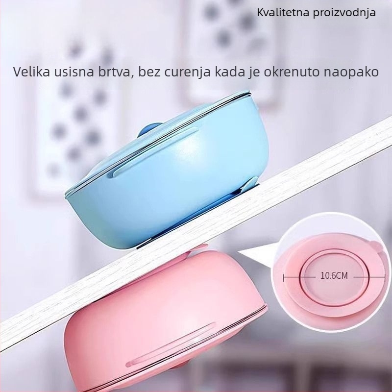 Dječji podijeljeni tanjur s usisnom podlogom, od nehrđajućeg čelika 316, napunjen vodom i izoliran, set posuđa za djecu s kutijom za mlijeko s dva odjeljka, za uzrast 1-6 godina