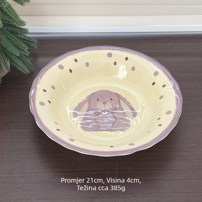 Porcelanski set zdjela i tanjura s motivom voća i povrća, okrugli oblik, glazirana površina, pogodan za mikrovalnu