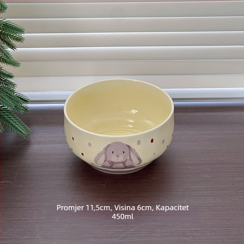 Porcelanski set zdjela i tanjura s motivom voća i povrća, okrugli oblik, glazirana površina, pogodan za mikrovalnu