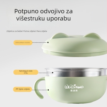 Widie Bear Posuda za hranu za bebe, 316 nehrđajućeg čelika, ručka protiv pada i opeklina, za bebe od 3 mjeseca