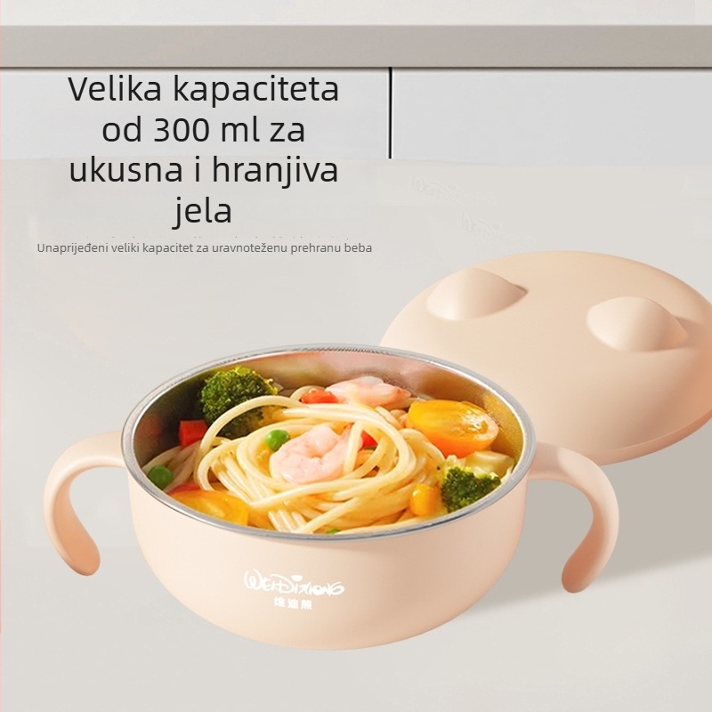 Widie Bear Posuda za hranu za bebe, 316 nehrđajućeg čelika, ručka protiv pada i opeklina, za bebe od 3 mjeseca