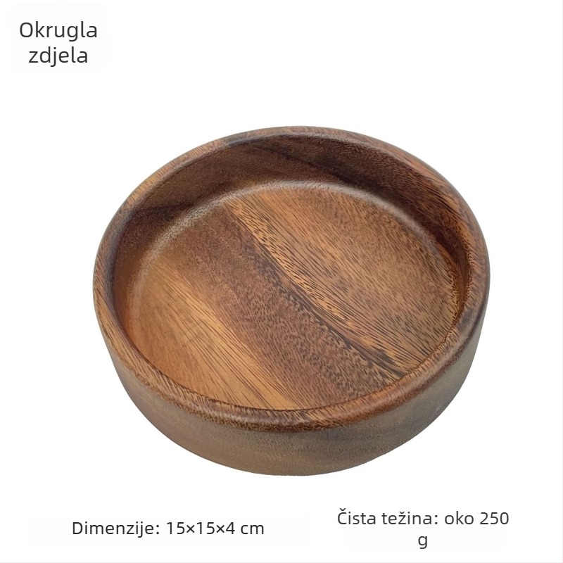 Šalata posuda od orahova drveta, kružnog oblika, modernog minimalističkog stila, pladanj za voće i grickalice, slaganje