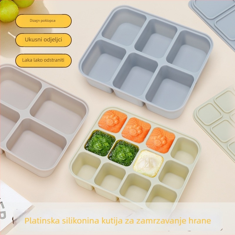 Silikonska ladica za led za bebinu hranu i kutija za pohranu hrane, otporna na miris, silikonski materijal za hranu, sigurno za zamrzavanje, minimalistički stil, 1-djelni set, od 6 mjeseci