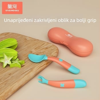 Set pribora za hranjenje beba: vilica i žlica, plastični, za bebe od 6 mjeseci, Imperial Favorite, svjež i sladak stil