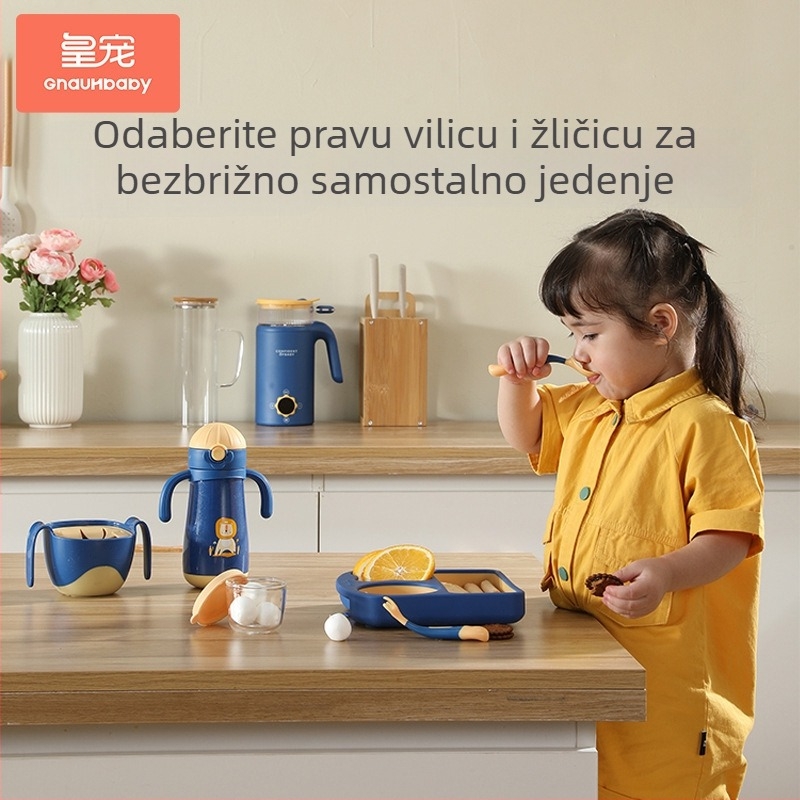 Set pribora za hranjenje beba: vilica i žlica, plastični, za bebe od 6 mjeseci, Imperial Favorite, svjež i sladak stil