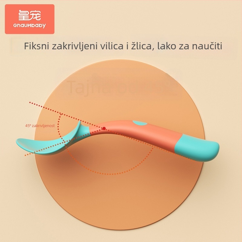 Set pribora za hranjenje beba: vilica i žlica, plastični, za bebe od 6 mjeseci, Imperial Favorite, svjež i sladak stil