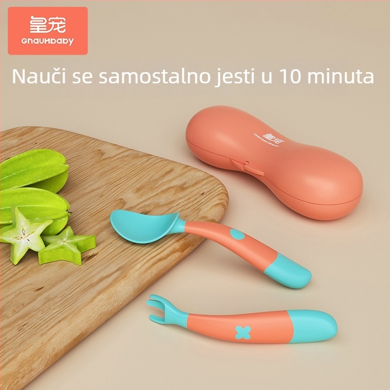 Set pribora za hranjenje beba: vilica i žlica, plastični, za bebe od 6 mjeseci, Imperial Favorite, svjež i sladak stil