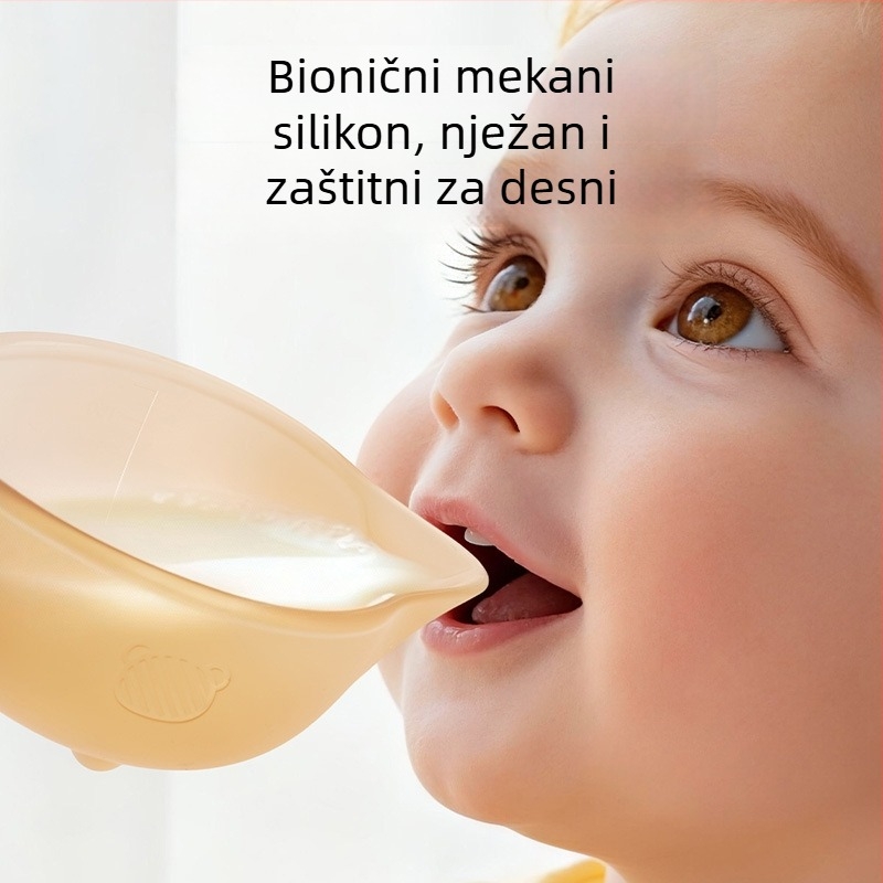 Silikonska zdjela za hranjenje s mekanim bridom u obliku kljuna za bebe i djecu, uključuje mekanu žlicu za hranjenje, pogodna za vodu, mlijeko i rižinu kašu