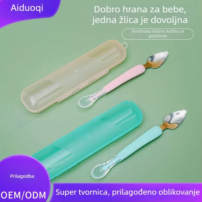 Love Dorch dječja dvostruko djelujuća žlica od nehrđajućeg čelika za voće pire i dječje obroke, 304 nehrđajući čelik, pogodno za bebe od preko 6 mjeseci, jednostavan svjež dizajn
