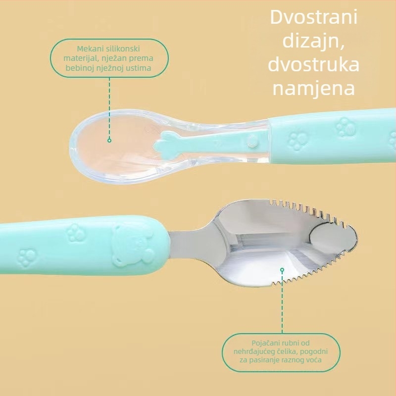 Love Dorch dječja dvostruko djelujuća žlica od nehrđajućeg čelika za voće pire i dječje obroke, 304 nehrđajući čelik, pogodno za bebe od preko 6 mjeseci, jednostavan svjež dizajn