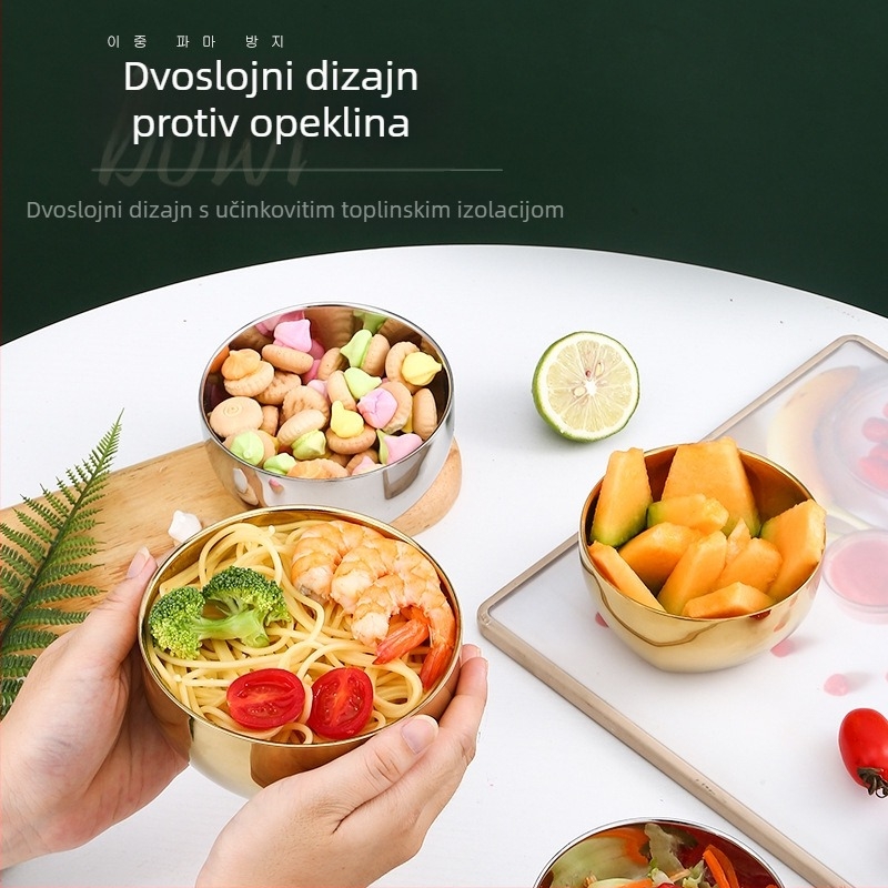 304 nehrđajući čelik, dvostruko izolirana zdjela, pogodna za mikrovalnu, okrugla zdjela za rižu s elektroplatiranom površinom, promjer 10–12,9 cm