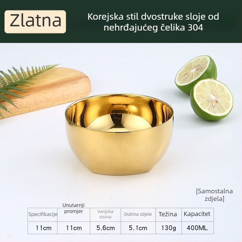 304 nehrđajući čelik, dvostruko izolirana zdjela, pogodna za mikrovalnu, okrugla zdjela za rižu s elektroplatiranom površinom, promjer 10–12,9 cm